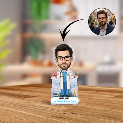 Personalized Neurologist Male Doctor Caricature Gift for Neurologists, Brain Specialists, Psychology Student & Clinics Battery Powered Moving Head Tabletop Decor